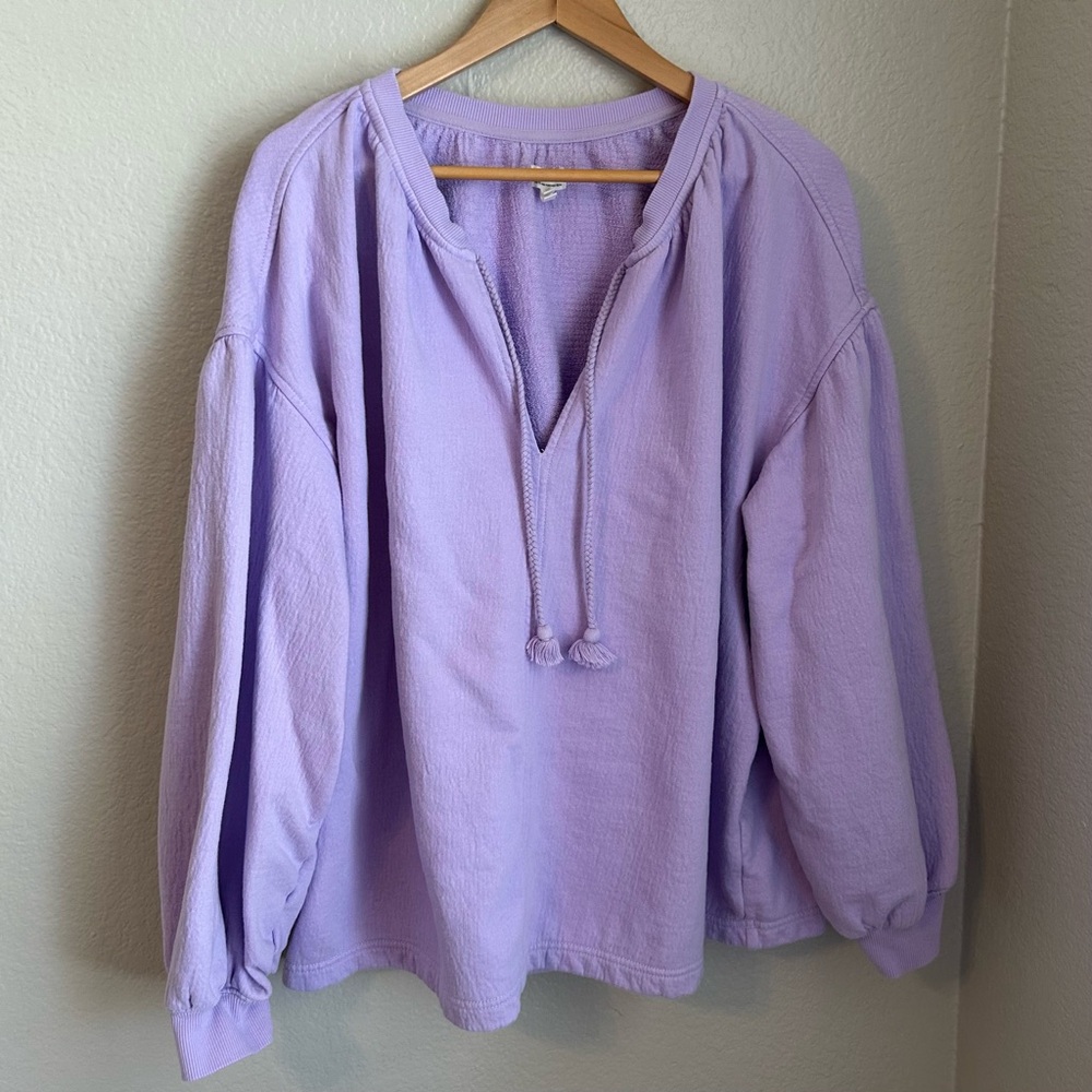 Aerie Women’s Easy Street Cotton Oversized Gauzy Sweatshirt in Lavender, Large - Picture 2 of 8